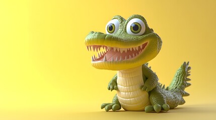 Fototapeta premium Vibrant 3D Cute Alligator in Playful Stance with Flat Design for Child-Friendly Animation
