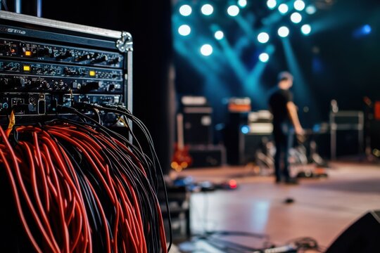 Setup and soundcheck process at a live music event in an indoor venue