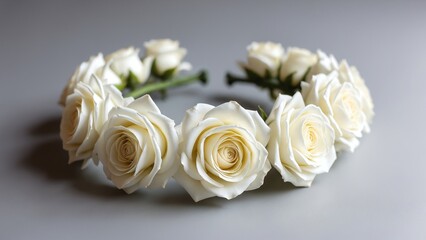 Elegant Isolated white rose flower crown on a soft grey gradient background elegant bridal hairpiece concept