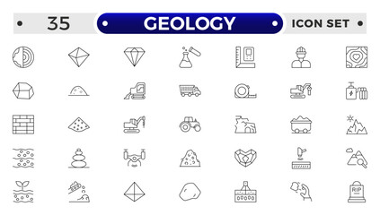 Geology minimal outline web icon set.