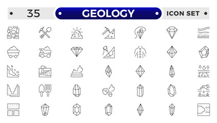 Geology minimal outline web icon set.