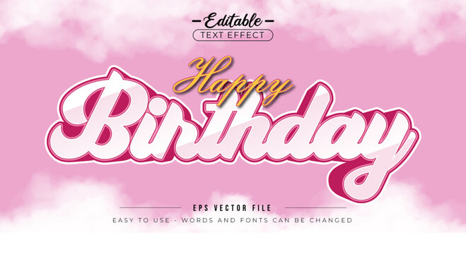 Cute happy birthday text style, editable text effect.