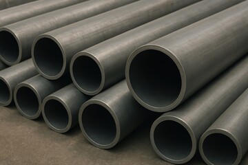 Industrial steel pipes arranged neatly.