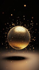 Golden Sphere with Particles Levitating above Dark Surface