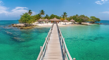 Fototapeta premium Tropical island paradise with wooden walkway