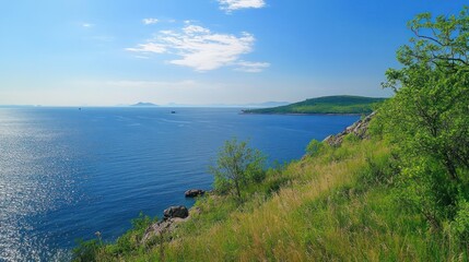Fototapeta premium Coastal Serenity: A Panoramic View of the Adriatic Sea