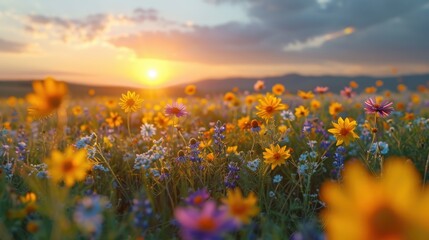 Nature and Plants Blooming wildflowers in open meadow