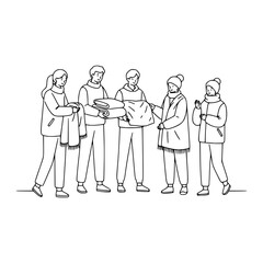 Volunteers distributing blankets