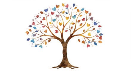 Naklejka premium Colorful stylized tree with leaf hearts, a design for positive imagery.