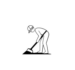 Fototapeta premium Worker Digging: A minimalist line art illustration of a construction worker diligently digging with a shovel, symbolizing hard work and dedication.