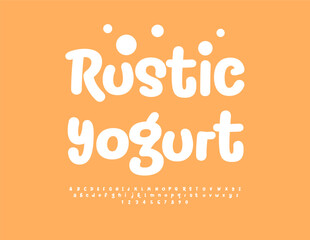 Vector Joyful label Rustic Yogurt. Typography Minimal White Font. Funny Handwritten Alphabet Letters and Numbers set