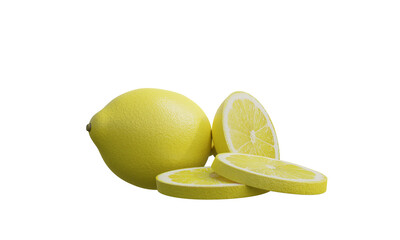 Lemon sliced isolated on transparent background, 3D render