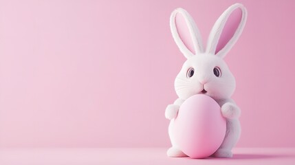 Obraz premium Adorable Easter Bunny Holding Pink Egg Spring Holiday Fun