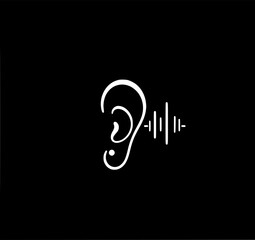 Hearing Sound Wave: Minimalist design of an ear with sound waves, symbolizing hearing, listening, audio, podcast, music.