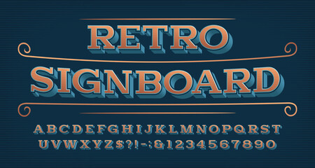 Retro Signboard alphabet font. Vintage slab serif letters and numbers. Vector typeface for your typography design. © epifantsev