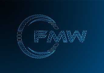 FMW low poly letter logo vector design. FMW lower poly logo design. Low poly logo.