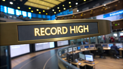 Gold Price Rise Concept ,Record high display in trading environment, showcasing market success and excitement