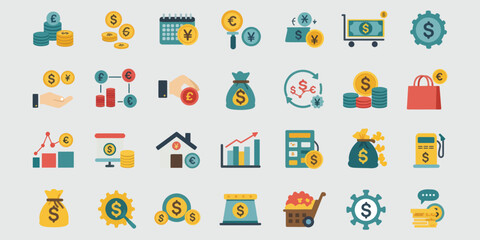 Obraz premium Icons of Finance Economy Assets Currency and Investment 