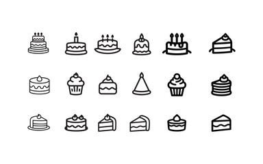 Happy birthday cake line icon set