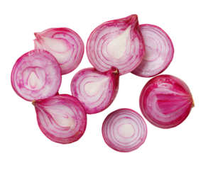 Overhead View of Sliced Red Onions on Transparent Background, PNG