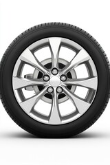 Car Tire Close Up Studio Shot on White Background Showing Tread and Rim Design Automotive Industry