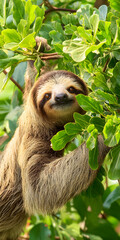 Fototapeta premium Graceful Sloth in a Lush Tropical Rainforest
