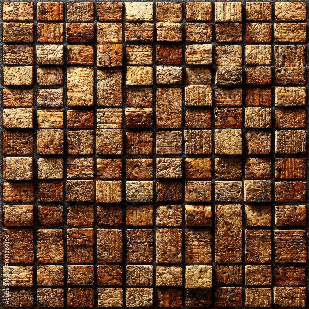 Poster abstract mosaic wall: a textured tapestry of earthy brown and beige squares with subtle shadows