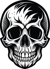 Intricate Black and White Skull Illustration