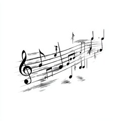 Musical Score with Treble Clef and Notes in Sketch Style on White Background
