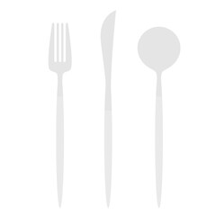 Modern Elegant Cutlery Illustration – Silver and White Fork, Spoon, and Knife Set