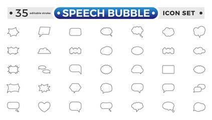 Speech bubble outline icon set. Talk, people, man, user, dialog, chat, cloud etc. Containing discussion, speech bubble, talking, consultation, conversation and more. Editable stroke outline icon.
