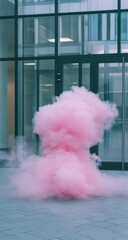 Pink Cloud Sculpture in Urban Setting