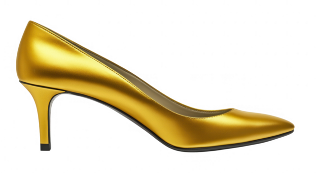 Elegant Golden High Heel Shoe in PNG transparent background for Fashion Design