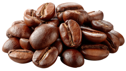 Roasted Coffee Beans: A close-up shot of roasted coffee beans, showcasing their rich, dark brown color and the subtle variations in their shapes and sizes.