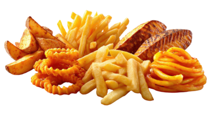Golden Assortment of Culinary Delights: A tantalizing array of crispy french fries and potato wedges, arranged to showcase a variety of delectable potato preparations.