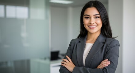 Professional Woman in a Suit with Arms Crossed Smiling