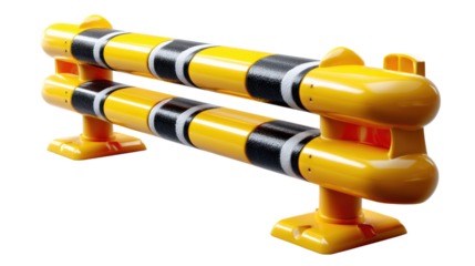 Road safety Barrier: A vivid, modern safety barrier. With alternating bands of black and yellow, the barrier serves to protect and direct in any situation. A stark representation of order and control.