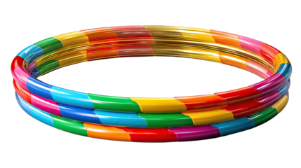 Colorful hoops of Joy: A vibrant display of rainbow-colored hoops, perfectly aligned and ready for playful activity, inviting you into a world of joyful movement and fun.