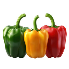 Vibrant Trio of Bell Peppers in Green Yellow and Red PNG transparent background