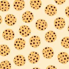 cookies pattern. cookies background. chocolate chips cookies seamless pattern, bakery product. For print, textile, web, home decor, fashion, surface, graphic design