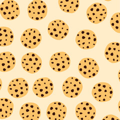 cookies pattern. cookies background. chocolate chips cookies seamless pattern, bakery product. For print, textile, web, home decor, fashion, surface, graphic design