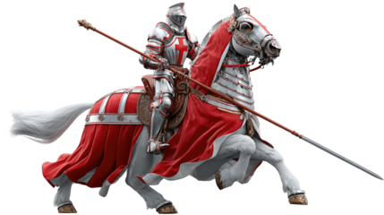 Knightly Charge: A valiant knight, resplendent in shining armor, charges forth upon a majestic steed. The scene evokes an era of valor, chivalry, and medieval combat.
