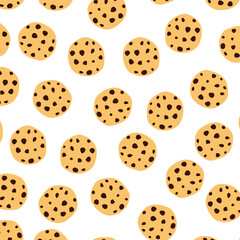 cookies pattern. cookies background. chocolate chips cookies seamless pattern, bakery product. For print, textile, web, home decor, fashion, surface, graphic design