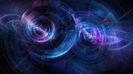 Obraz premium Abstract futuristic design with swirling circular patterns in vibrant blues and purples.