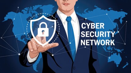 Securing the Digital World: A professional man with a firm grasp on global data security, safeguarding a secure network against cyber threats.