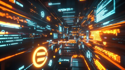 Obraz premium A fast-paced 5G digital world with glowing speed icons and seamless data flow between devices.
