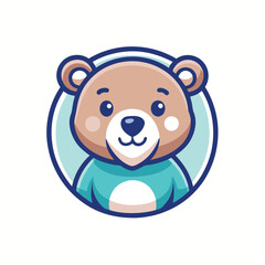 Fototapeta premium Colorful bear logo vector illustration featuring a friendly bear head design in a circular shape with light blue background