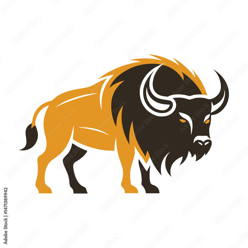 Poster vector illustration of a bold bison with an orange mane, perfect for logos and clipart in branding a