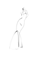 Woman in evening dress. Fashion sketch. Vector