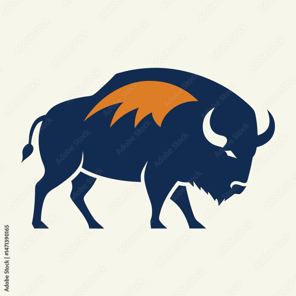 Poster vector illustration of a bold bison with an orange mane, perfect for logos and clipart in branding a